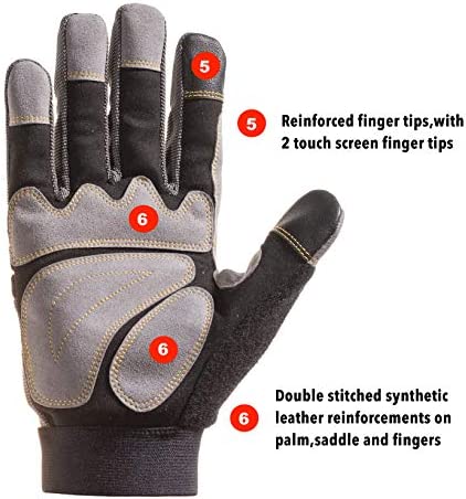 KAYGO Work Gloves For Men, KG125M Mechanic Utility Work Gloves for All Purpose, Excellent Grip, Heavy Duty, Improved Dexterity, Touch Screen
