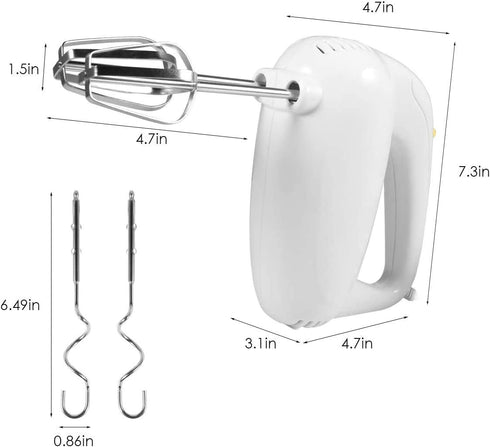 2022 Hand Mixer Electric, 5 Speeds Selection Portable Handheld Kitchen Whisk, Lightweight Powerful Handheld Electric Mixer Stainless Steel Egg Whisk with 2 Beaters & 2 Dough Hooks for Cake, Baking, Cooking