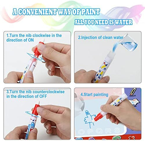 Alago Aqua Coloring Mat,Kids Toys Large Water Painting Mat,Toddlers Doodle Pad with 4 Colors,Gifts for Girls Boys Age 3 4 5+ Years Old,4 Pens,Drawing Molds and Booklet Included