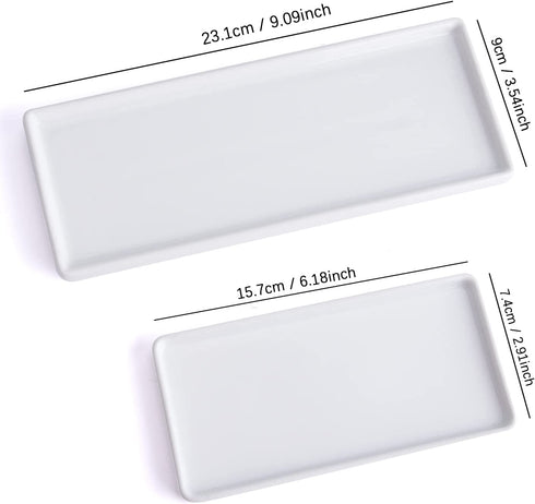 AUXSOUL Bathroom Tray, 2 Pack Ceramic Vanity Trays, Sink Storage Bathtub Tray Organizer Rectangular Cosmetics Holder for Tissues, Candles, Towel, Soap, Countertop, Towel, Plant, Jewelry(White)