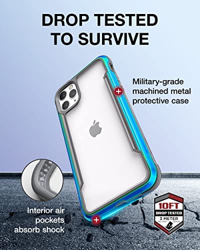 Raptic Shield for iPhone 11 Pro Max Case, Shockproof Protective Clear Case, Military 10ft Drop Tested, Durable Aluminum Frame, Anti-Yellowing Technology Case for iPhone 11 Pro Max, Iridescent