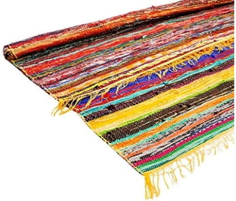 Multi Color Chindi Rag Rug 4X6' | Hand Woven Rug & Reversible Rug | Living Room Rugs | Kitchen Rugs | Cotton Rag Rug 48x72 inch | Rustic Rug | Cotton Rug | Runner Rugs (Mustard Colour)