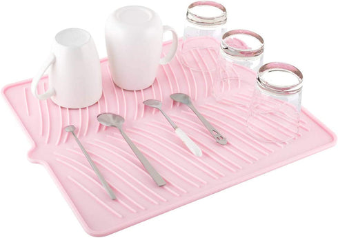 Nuovoware Silicone Dish Drying Mat, 16" x 14" Large Mat, Pink Kitchen Accessories, Easy Clean Dishwasher Safe Heat-Resistant Countertop Protection Trivet Multifunctional Kitchen Heat Proof Mat - Pink