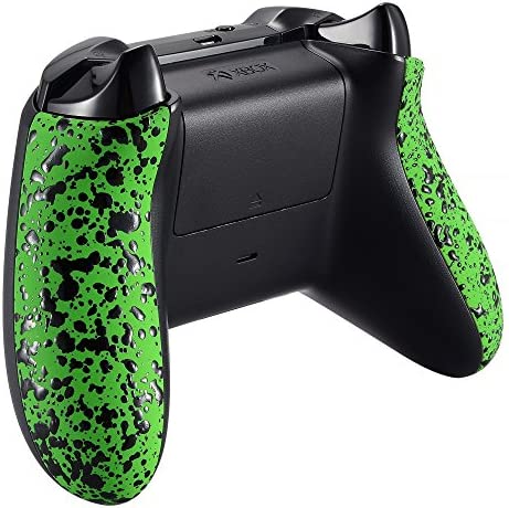 eXtremeRate Textured Green Back Panels, Comfortable Non-Slip Side Rails, 3D Splashing Handles, Game Improvement Replacement Parts for Xbox One X S Controller