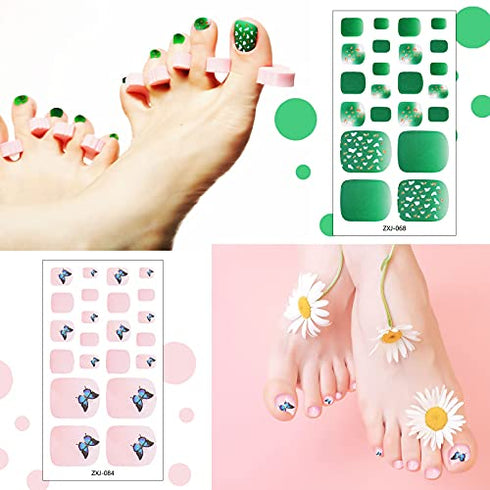 352 Pieces 16 Sheets Full Toe Nail Wraps Toenail Polish Stickers Adhesive Toe Nail Wraps DIY Glitter Toe Nails Manicure Decals with 2 Pieces Nail Files for Women and Girls (Fresh Style)