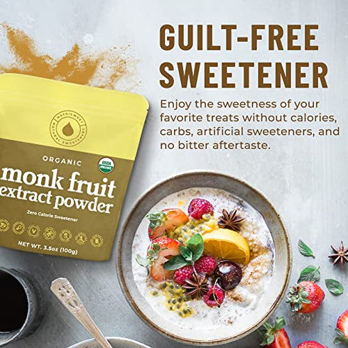 Organic Monk Fruit Extract, 3.5 oz, 322 Servings, Pure USDA Organic Monk Fruit Sweetener with No Fillers Zero Calories, Zero Carbs, Keto & Paleo Friendly Sugar Substitute, 322 Servings by NatriSweet