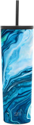 Simple Modern Insulated Tumbler Cup with Flip Lid and Straw Lid | Reusable Stainless Steel Water Bottle Iced Coffee Travel Mug | Classic Collection | 28oz (830ml) Pattern: Ocean Geode