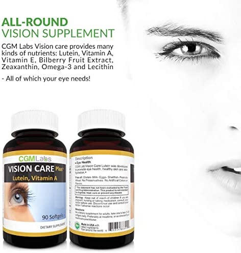 CGM-Labs Vision Care, Lutein 40mg, Zeaxanthin, Vitamin A, Bilberry Extract, 90 Softgel
