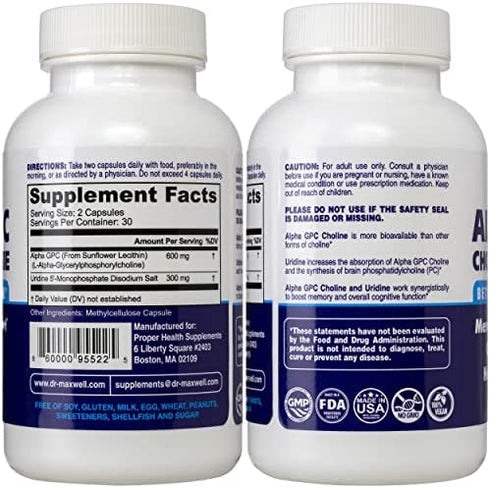 Alpha GPC 600mg + Uridine, a Choline Enhancer. Better Than Alpha-GPC or Uridine ?lone. Best Alpha GPC Choline: 2in1, Soy Free, No Fillers, USA. Best Choline Form, 60 Pills, Money Back Guarantee