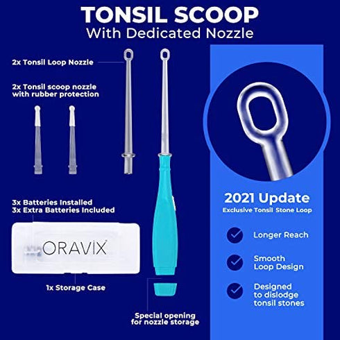 LED Tonsil Stone Remover | Bad Breath Cure | Easily Navigate Tonsil crypts | Tonsil Stones Removal Tool with 3 Interchangeable nozzles | Curettage Pick | Oral Hygiene | ORAVIX