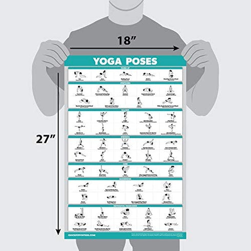 QuickFit 3 Pack - Yoga Poses + Stretching Exercises + Pilates Mat Work Poster Set - Set of 3 Workout Charts (Laminated, 18" x 27")