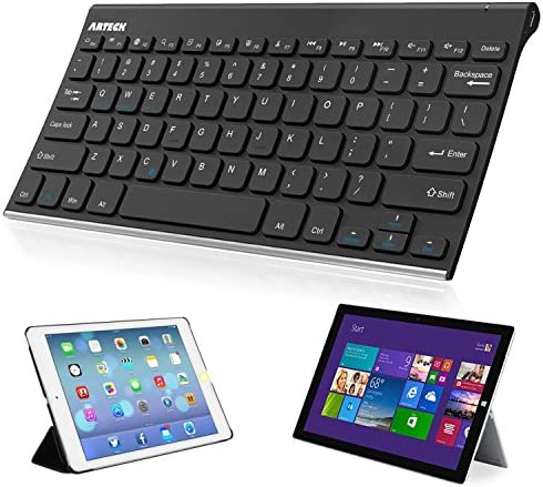 Bluetooth Keyboard, Arteck Stainless Steel Universal Portable Wireless Bluetooth Keyboard for iOS iPad 10.2-inch, Air, Pro, Mini, Android, Windows Tablets PC Smartphone Built in Rechargeable Battery