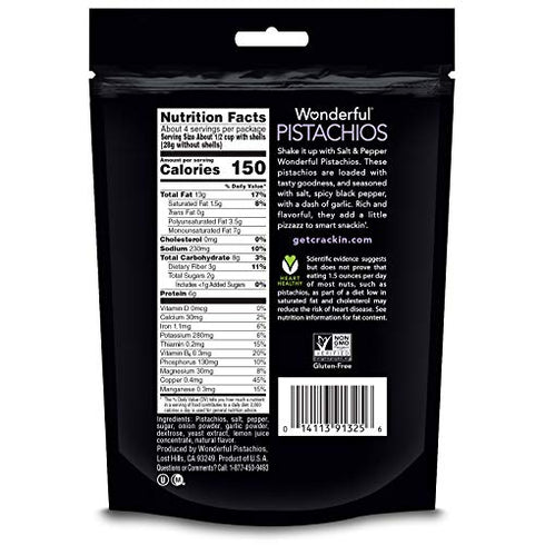Wonderful Pistachios, Salt and Pepper Flavored Nuts, 7 Ounce Resealable Pouch
