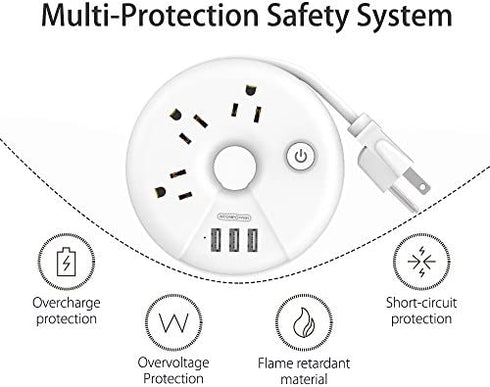 Travel Power Strip, NTONPOWER 3 Outlets 3 USB Portable Desktop Charging Station Short Extension Cord 15 inches for Office, Home, Hotels, Cruise Ship, Nightstand, White