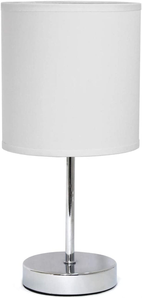 Simple Designs Home LT2007-WHT Chrome Fabric Shade, 5.51" x 5.51" x 11", White Mini Basic Table Lamp