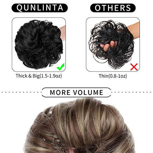 Qunlinta Messy Bun Hair Piece, Hair Bun Thick Updo Scrunchies Hair Extensions Ponytail Hair Pieces for Women Girls Light Brown Mix Ash Blonde