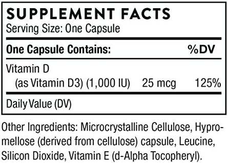 Thorne Vitamin D-1000 - Vitamin D3 Supplement - 1,000 IU - Support Healthy Bones, Teeth, Muscles, Cardiovascular, and Immune Function - Gluten-Free,Dairy-Free, Soy-Free - 90 Capsules