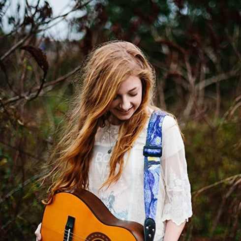 Van Gogh "Starry Night" Guitar Strap Christmas Gift Includes 2 Strap Locks & 2 Matching Picks. Adjustable Guitar Strap - Stocking Stuffer for Men Women Guitarist for Bass, Electric & Acoustic