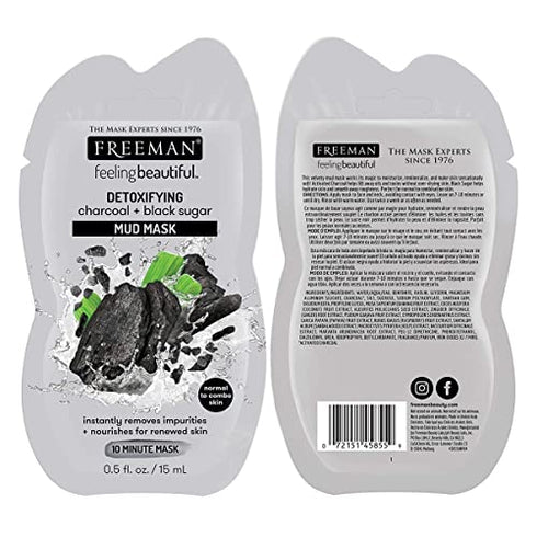 FREEMAN Facial Mask Variety Pack: Oil Absorbing and Anti Stress Clay, Detoxifying Charcoal Mud, Clearing Peel Off, Hydrating Gel Cream Beauty Face Masks, 6 count…