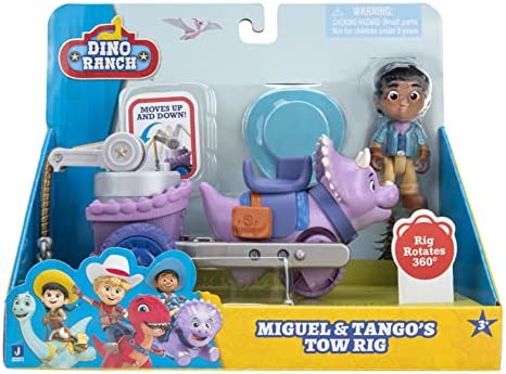 Dino Ranch Miguel and Tango’s Tow Rig Vehicle - Features 5” Dino Tango Tow Rig and 3” Dino Rancher Miguel - Three Styles to Collect - Toys for Kids Featuring Your Favorite Pre-Westoric Ranchers
