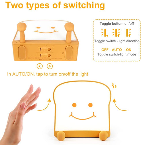 Cute Toast Night Light, Bread LED Night Lamp, Rechargeable, Timer and Dimmable, Portable Bedside Nightlight with Mobile Phone Stand, for Teens Girl Boy Children Kid College Student, Birthday Gift
