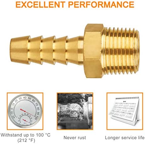 SUNGATOR Brass Hose Fitting, Adapter, 3/8" Barb x 3/8" NPT Male Pipe (2-Pack)