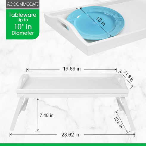 Breakfast Tray Table with Folding Legs Serving Tray Bamboo Dinner Trays for Platter Laptop Desk Bed Table Kitchen Serving Tray Snack Trays Large Size(Milky White)
