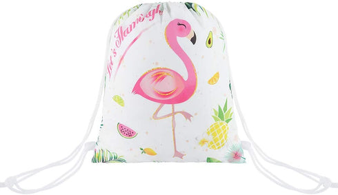 WERNNSAI Luau Flamingo Party Supplies - 12 Pack 10'' x 12'' Party Favor Bags with Drawstring Pouch Hawaiian Party Gift Bag for Girls Birthday Baby Shower Summer Beach Pool Backpack Wrap Goodie Bags