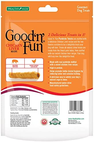 Good 'N' Fun Rawhide Twists, Chicken Liver Recipe, 6-Count