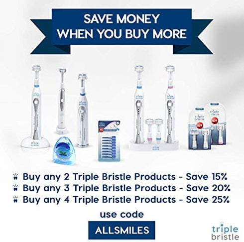 Triple Bristle Replacement Brush Head Refills | Innovative 3 Head Design | Compatible with Triple Bristle Brand Sonic Toothbrush | Color Changing Indicator Bristles | 2 Pack (Blue)
