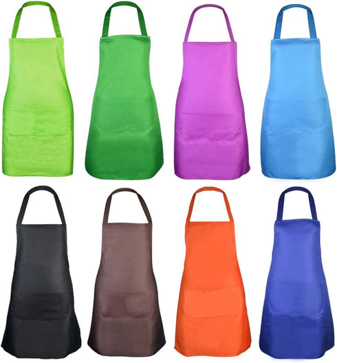 Fengek 8 Pcs Bib Apron for Unisex Colorful Kitchen Apron Bulk with 2 Roomy Pockets for Kitchen BBQ Painting Baking