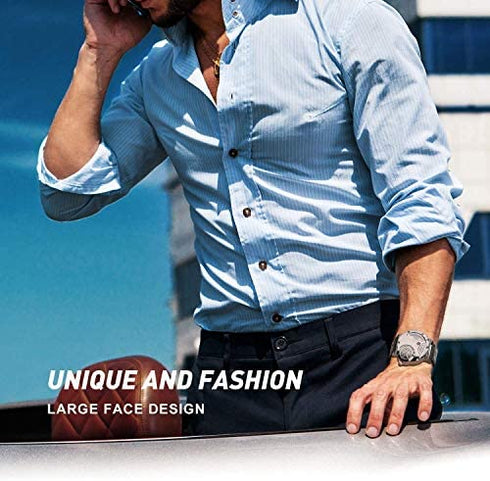 MJSCPHBJK Men's Unique Analog Watch, Waterproof Fashion Dress Quartz Wrist Watch with Dual Dial Cool Design Leather Band Dual Time Watches