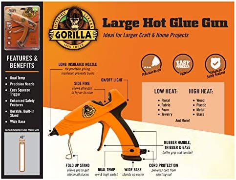 Gorilla Dual Temp Full-Size Hot Glue Gun, Orange