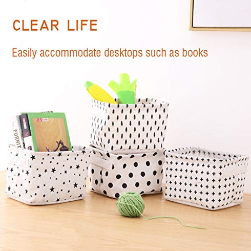 AARAINBOW 3 Packs Storage Basket Bins Canvas Mini Storage Cubes Storage Basket for Makeup, Toys Liners, Books Storage Baskets with Handles for Shelves & Desks (3 Star)