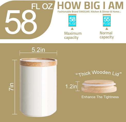 SWEEJAR Kitchen Canisters Ceramic Food Storage Jar, Stackable Containers with Airtight Seal Wooden Lid for Serving Coffee Bean, Flour, Tea, Cookies and More - 58 FL OZ (Red)