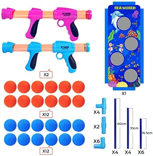 STOTOY Shooting Game Boys Toys, Christmas Birthday Gifts Toys for 5 6 7 8 9+ Years Old Boys Girls, Pack of 2 Kids Toy Guns with Shooting Target for Nerf, 24 Foam Balls, Activity Party Game for Kids