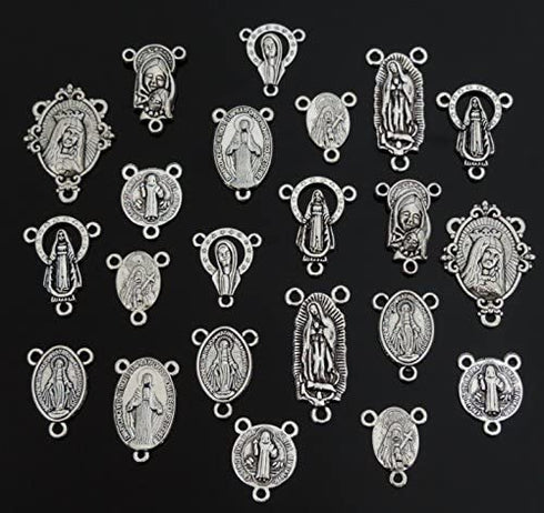 40pcs Mix Style Antique Miraculous Mary Medal Rosary Centerpiece Part Lot Oval Chandelier Links for Rosary Holy Beads Necklace Making