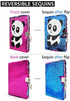 VIPbuy Magic Reversible Sequin Notebook Diary Lined Travel Journal with Lock and Key for Kids Girls, Size A5 (8.5” x 5.5”), 78 Sheets, Panda (Rose Red to Blue)
