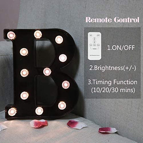 Obrecis LED Black Alphabet Marquee Letters Sign Light Up Marquee Number Letter Lights Sign with Diamond Bulb for Night Light Home Bar Christmas Lamp Birthday Party Wedding Decoration B