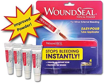 WoundSeal Topical Powder Wound Care First Aid for Cuts, Scrapes and Abrasions Single Use, 4 count (Packaging May Vary)