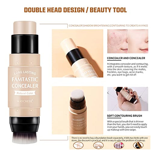 ONLYOILY 2 Pcs Contour & Highlighter Stick, Concealer & Bronzer Stick With Brush, Longwear Foundation Stick, Smooth, Blends Easily Face Makeup