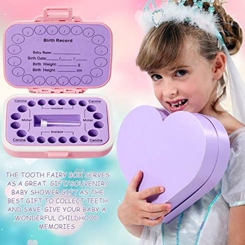 2 Pieces Baby Teeth Keepsake Box Tooth Holder Kids Teeth Keepsake Holder Teeth Container for Lost Teeth Cute Kids Deciduous Teeth Collection to Keep The Childhood Memory (Blue and Pink)