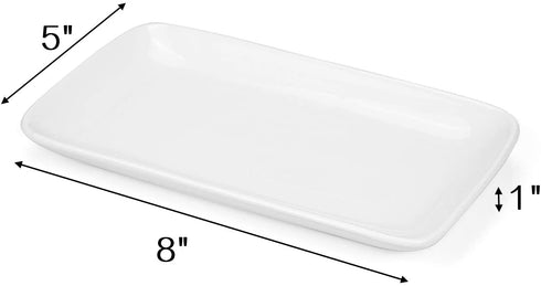 Foraineam Set of 8 Pieces 8 Inch Rectangular Porcelain Platters Dessert, Appetizer, Salad Plates White Serving Trays