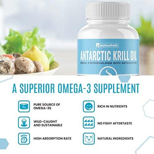 NativePath: Antarctic Krill Oil - Wild-Caught Krill Omega-3 Fatty Acids with EPA and DHA - 30-Day Supply - Supports Your Joint, Heart, Brain and Immunity - Pure Formula, No Fishy Taste
