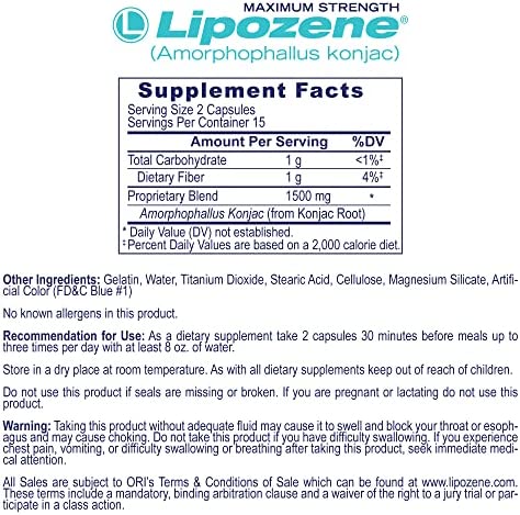 Lipozene Diet Pills - Weight Loss Supplement - 4 Bottles of 30 Capsules Each, a Total of 120 Capsules!