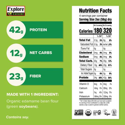 Explore Cuisine Organic Edamame Spaghetti - 8 oz - Easy-to-Make Pasta - High in Plant-Based Protein - Non-GMO, Gluten Free, Vegan, Kosher - 4 Servings
