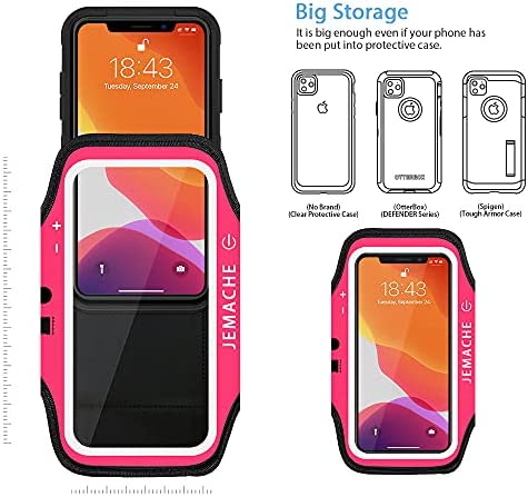 iPhone 14 Pro Max, 13 Pro Max, 14 Plus Armband with AirPods Holder, JEMACHE Gym Running Workouts Arm Band Case for iPhone 14 Plus, 14/13/12/11 Pro Max, Xs Max (Rosy)