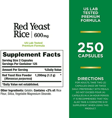 Nature’s Bounty Red Yeast Rice, Herbal Supplement, 600 mg, 250 Capsules