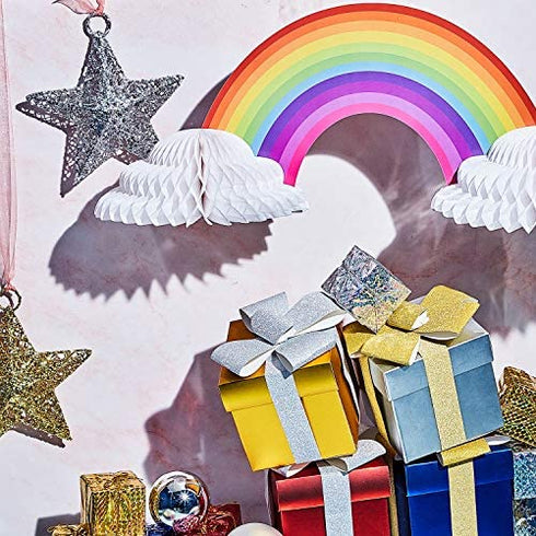 Rainbow Honeycomb Paper Centerpiece Rainbow Cloud Centerpieces Unicorn No Crease Converting Rainbow Centerpieces for Birthday Party Baby Shower Tables Decoration (6 Pieces)