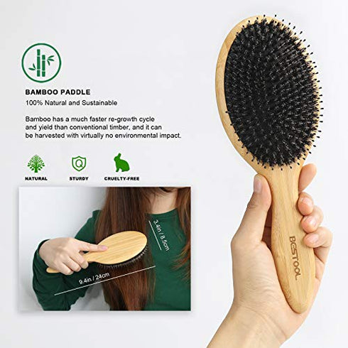 BESTOOL Hair Brush, Boar Bristle Hair Brushes for Women men Kid, Boar & Nylon Bristle Brush for Wet/Dry Hair Smoothing Massaging Detangling, Everyday Brush Enhance Shine & Health